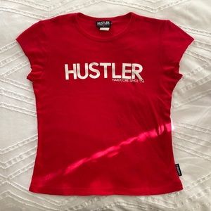 Red 90s Hustler baby tee